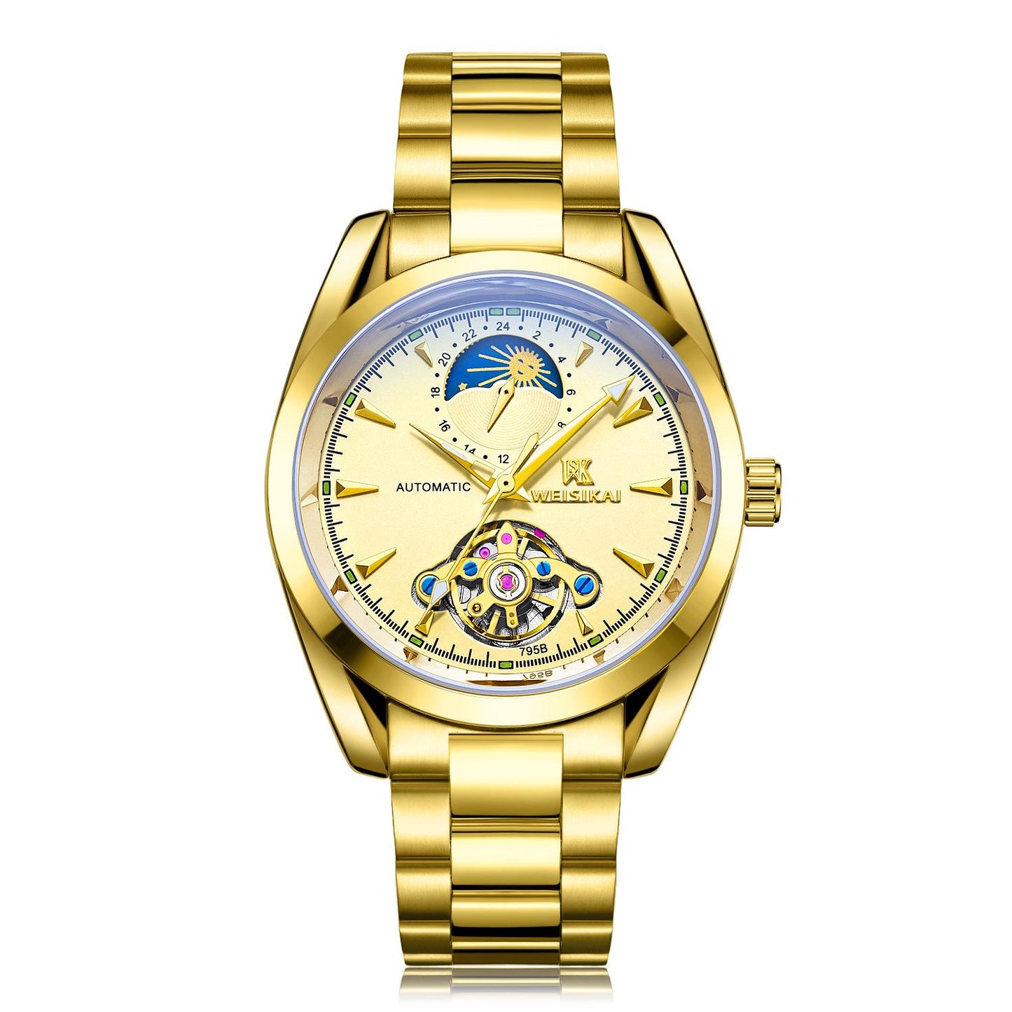 Men Wristwatch Sport Automatic Mechanical Male Clock  Luxury Steel Skeleton Waterproof Man Watch