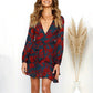 2019 Fashion Women Floral Print Dress Long Sleeve V Neck Sexy High Waist Mini Party Dress