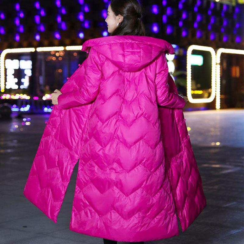 Long Down Jacket Retro Literary Print Hooded Cotton Jacket Lengthened Thick Loose Slit Windbreaker Jacket