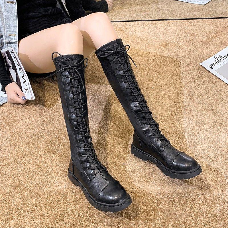 Women's Autumn Boots Lace-up High-Top Martin Women's Boots Not Over The Knee Boots Small Girls Cavalier Boots