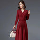 Elegant V-neck Slim Dress Banquet Vacation Mid-length Over-the-knee Long Skirt Waist Waist Slim V-neck Long Skirt A-line Skirt