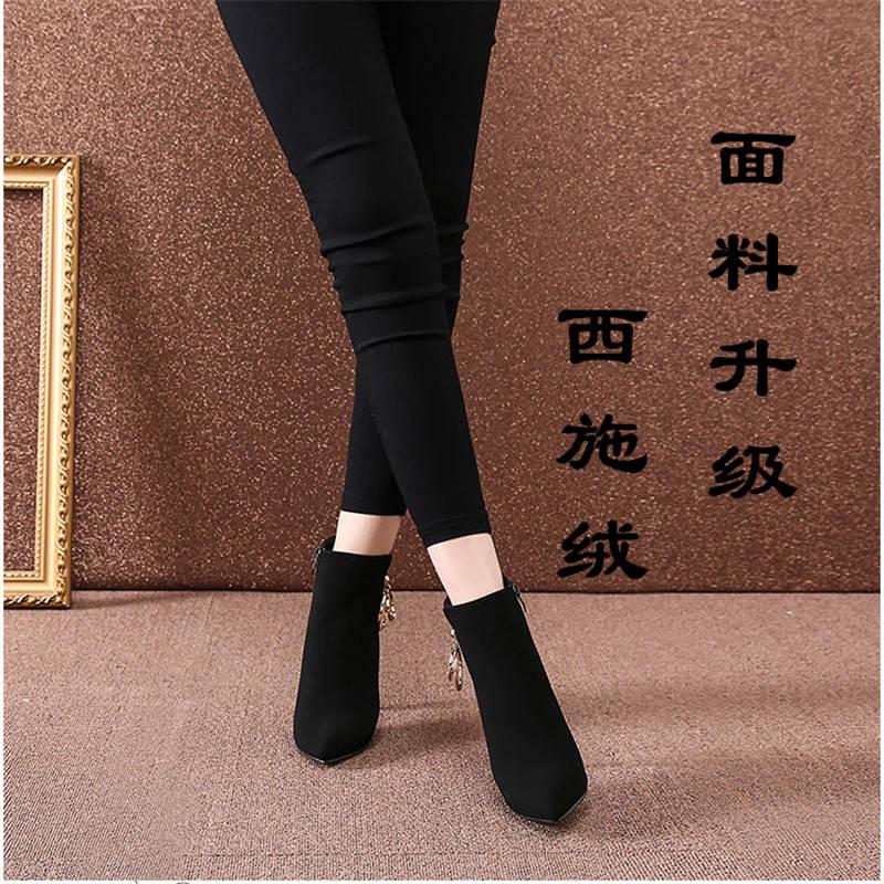 Shoes Boots Leather Botas European Chelsea Pointed Toe High Heels Booties Women Martin Boots