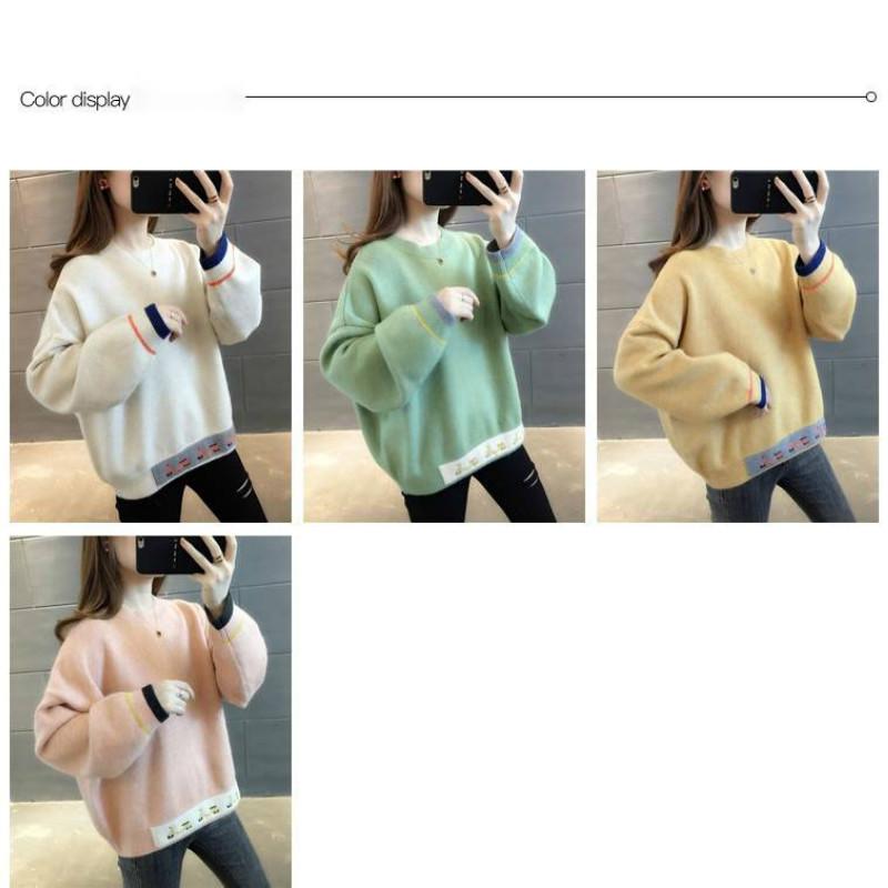 Autumn and Winter Womens Round Neck Color Matching Comfortable Loose Without Velvet Sweater