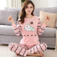 Spring and Autumn Long Sleeve Women's Pajamas Winter Korean Ladies Long Sleeve Homewear Loose Student Summer Thin Set