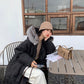 Fluffy Big Fur Collar Hooded White Duck Down Down Jacket Women's Mid-length Loose Women's Winter Thick Coat Button Design Winter Jacket