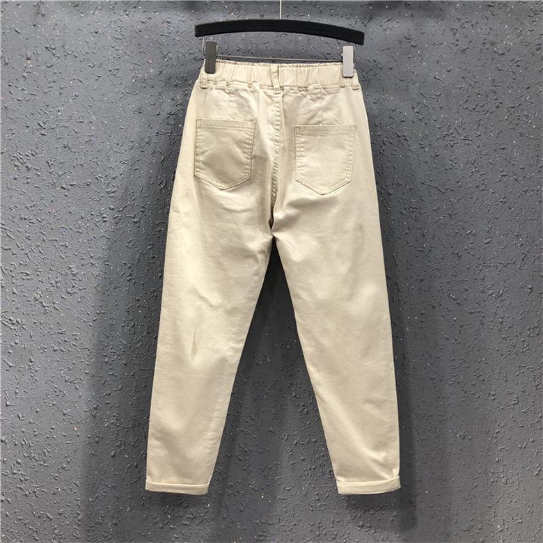 Women's Summer and Autumn Haren Pants All-matched Casual Cotton Denim Pants Elastic Waist Plus Size Solid Color Long Jeans