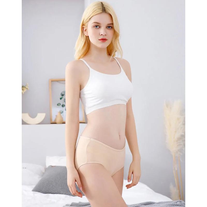 Ladies Pure Cotton Underwear Sexy Hip-lifting Mid-low-waist Ice Silk Feeling Seamless Breathable Briefs Female Cotton Skin-kissed Soft Underpants 4 PC