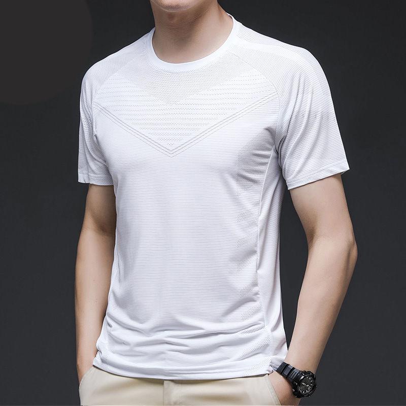 Ice Silk Men's Short-sleeved T-shirt Summer Business Travel Cool and Quick-drying Clothes Ultra Light T-shirt