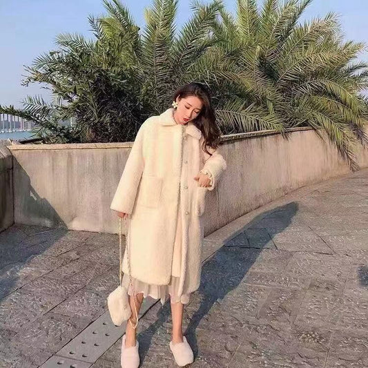 Han Fan Fashion Temperament All-match Loose and Velvet Warm Mid-length Imitation Lamb Wool Coat Women with Bag