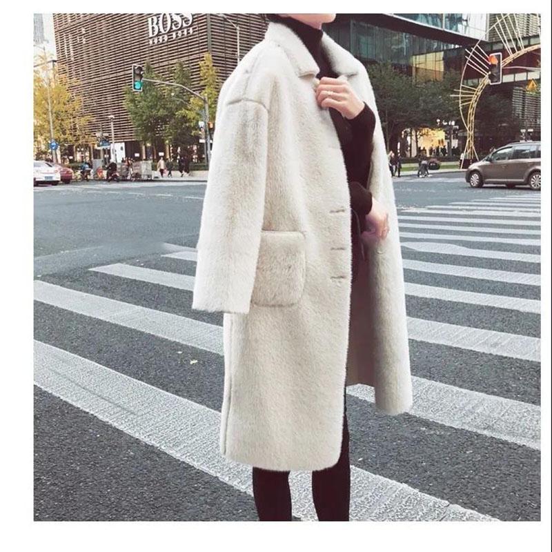 Mid-length Mink Fleece Coat Winter Korean Fashion Style Square Collar Thick Warmth Fur All-in-one Plush Coat Suitable for Women