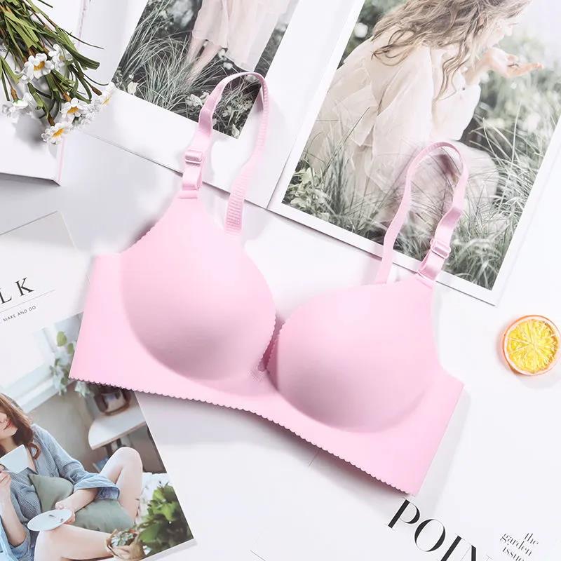 Japanese Solid Color One-piece Non Marking Bra with Auxiliary Breast Collection, Gathered Anti Sagging Non Empty Cup Women's Underwear Bra