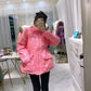 Oversized Down Cotton Jacket, Ladies Winter Contrast Color Hooded Cotton Jacket, for Bread Jacket