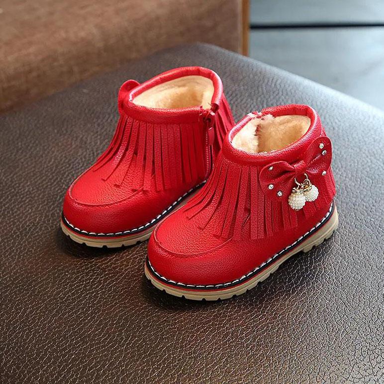 Children's Winter Waterproof Snow Boots Children's Plus Velvet Warm Girls Cotton Shoes Soft Bottom Non-slip Boots