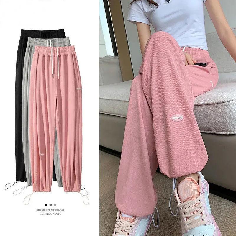Women's Ice Silk Sweatpants Spring Summer Loose High Waist Drape Casual Pants Legging Pants Anti-mosquito Wide Leg Pants S~XXXXL Large Size Pants