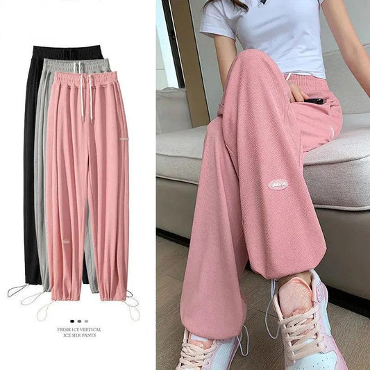 Women's Ice Silk Sweatpants Spring Summer Loose High Waist Drape Casual Pants Legging Pants Anti-mosquito Wide Leg Pants S~XXXXL Large Size Pants