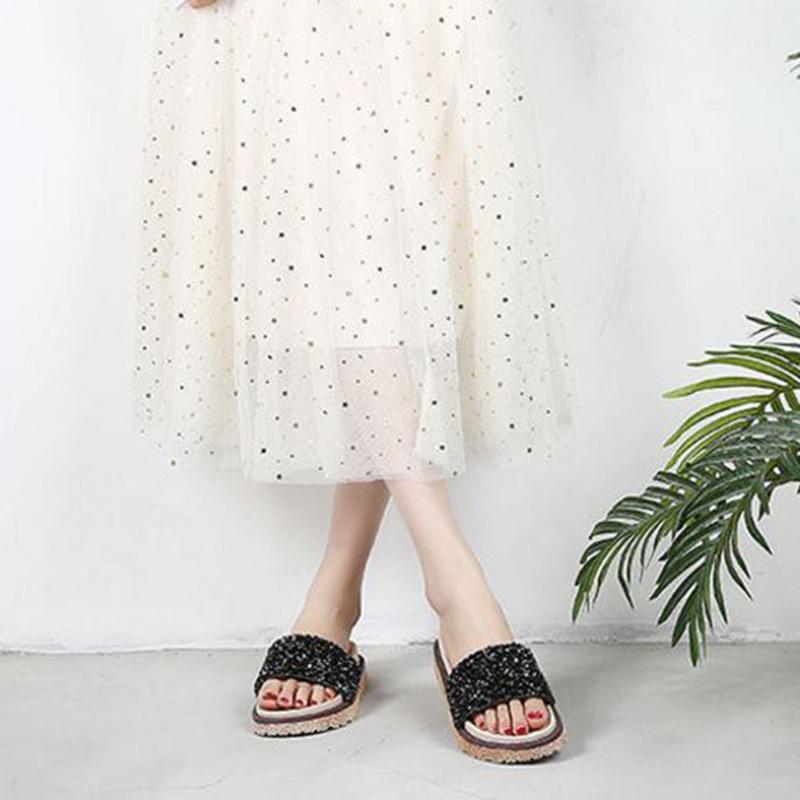 Slippers Women’s Summer Fashion Outer Wear Sponge Cake Thick Bottom Flip Flops Sequins Sandals Flat Sandals Beach Shoes