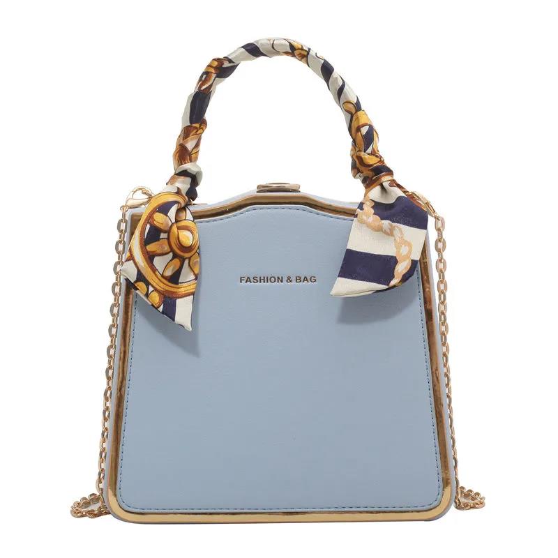 Ladies Premium Solid Color Silk Scarf Handbag Exquisite Chain One Shoulder Crossbody Box Bag