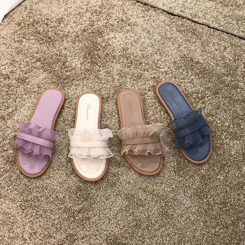 Slippers Women All-match Fashion Outer Wear Summer Flat Non-slip Sandals and Slippers Pregnant Women Soft Bottom Lace