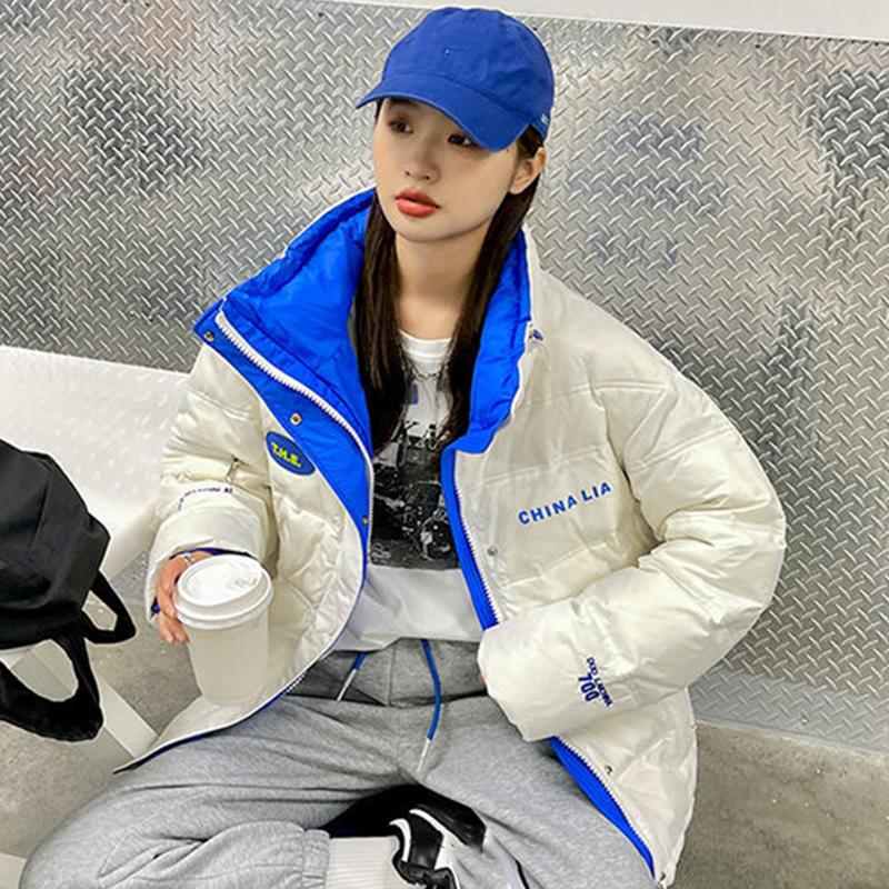 Glossy Short Women's Down Jacket Winter Korean Style Loose Cotton Clothes Casual Stand-collar Cotton Jacket