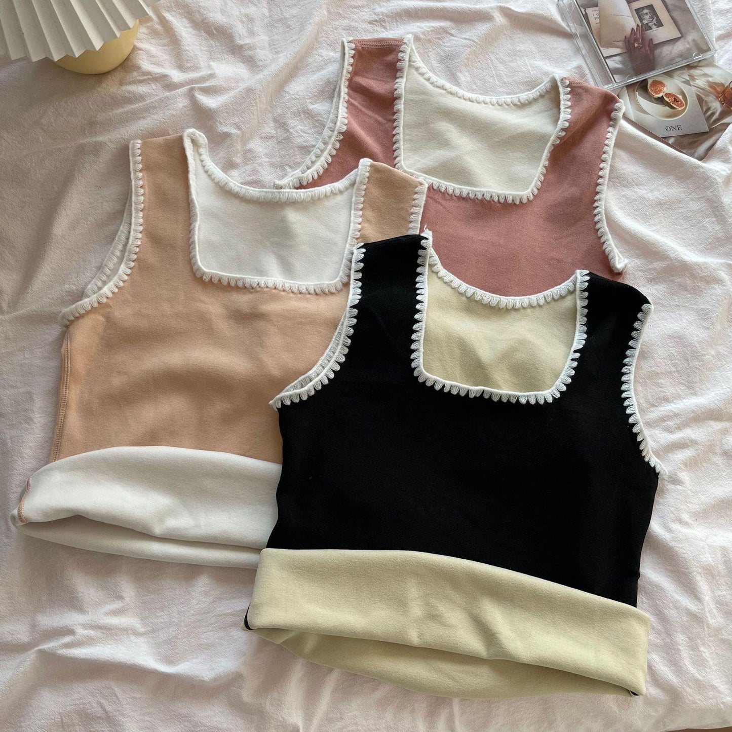 Velvet Women Vest Sexy Winter Thermals Square Neck Sleeveless Warm Body Tops Slim Solid Seamless Inner Wear Thermal Underwear