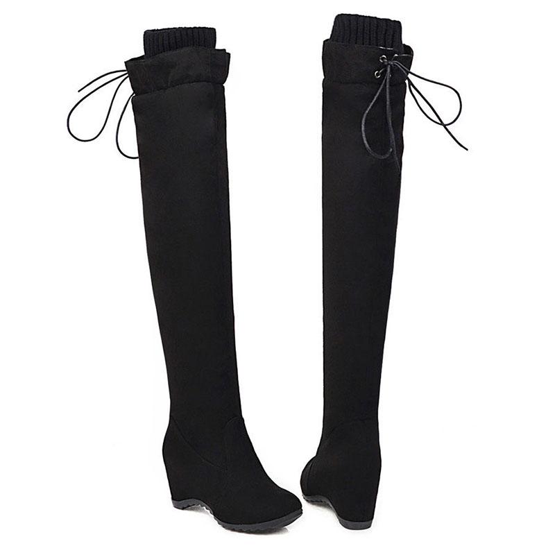 Autumn Winter Increase Wedge Heel Over Knee Boots Women's Stretch Suede High Boots