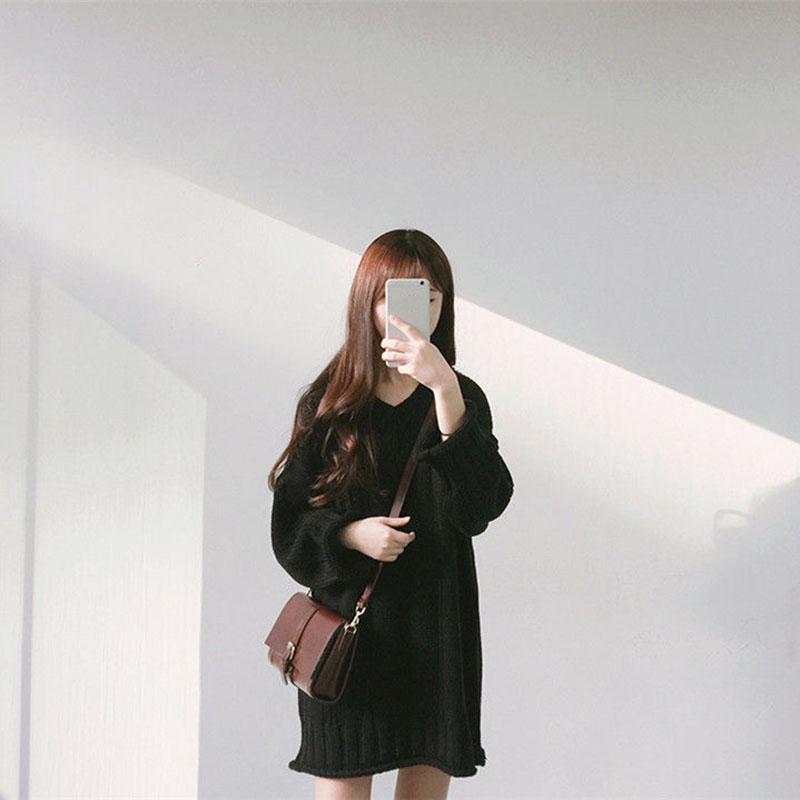 Autumn and Winter Female Student Sweater Fashion Korean Style Simple Coat Loose and Versatile Mid-length Sweater Dress