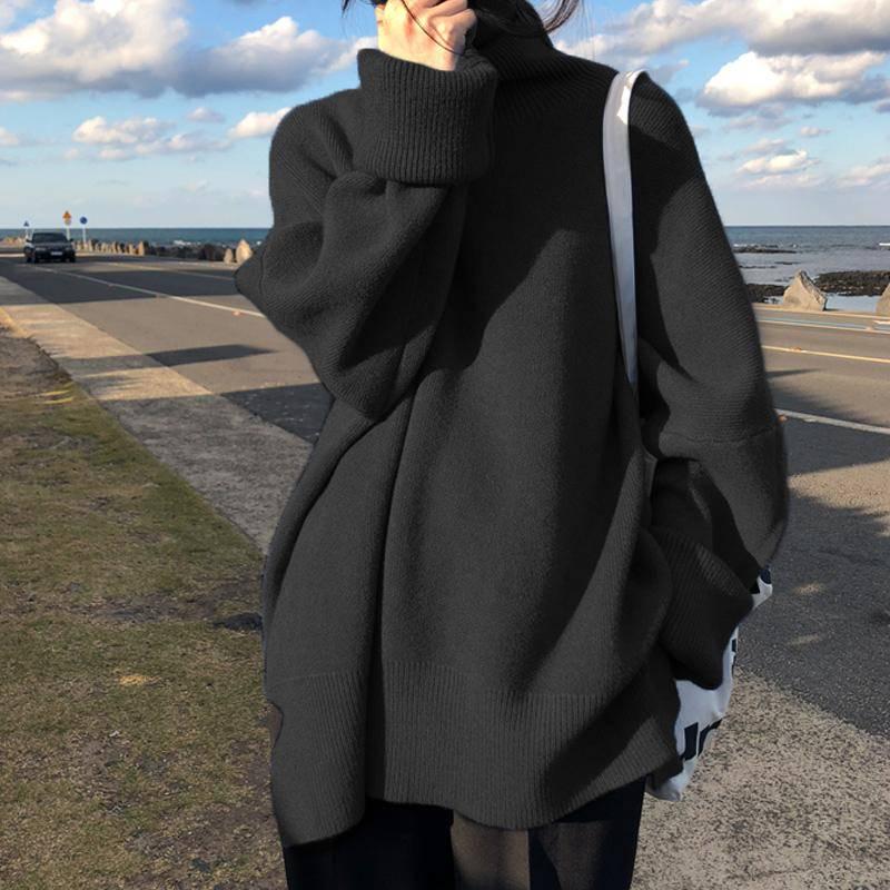Pofulove Black Turtleneck Women's Loose Winter Pullover Bottoming Shirt Autumn Thick Wearing