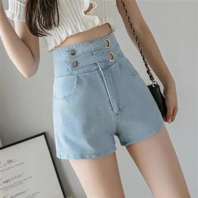 Fashion All-match Super High Waist Stretch Jeans Women Summer Loose High Waist Thin A-line Shorts