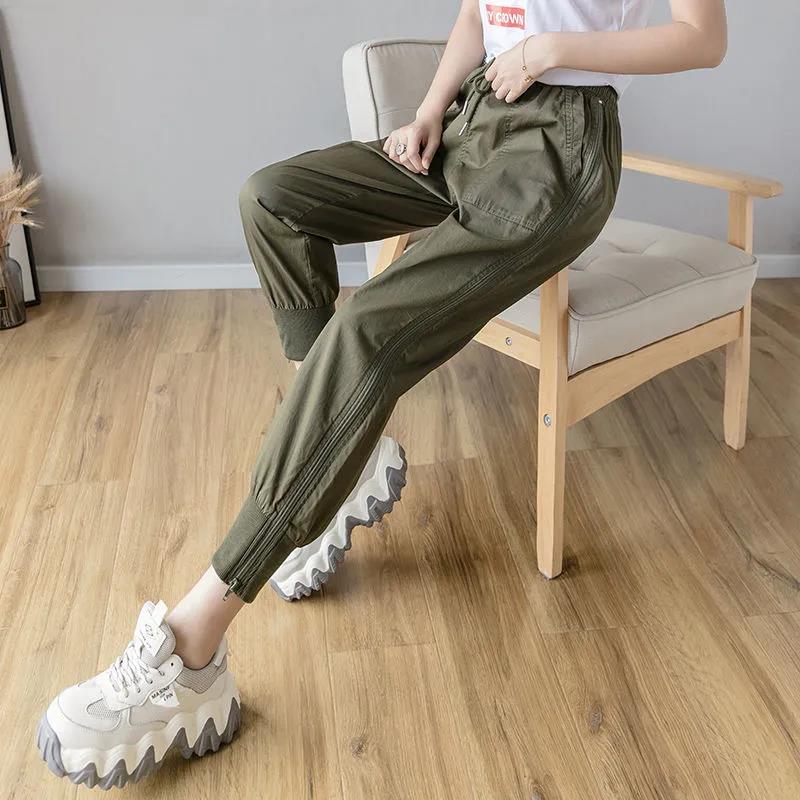 Super Fire Overalls Women's Summer Thin Section Beamed Feet Small Cropped Trousers Thin Legging Pants Side Zipper Sports Pants