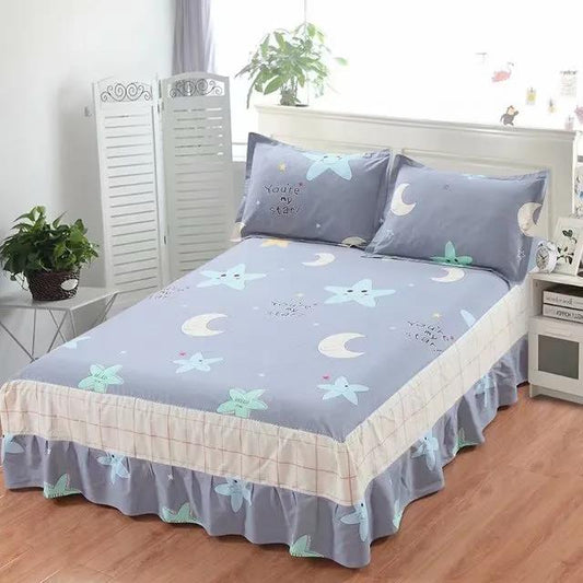 Bedding Cotton Bedroom Mattress Cover Korean Print Lace Mattress Anti-slip Protection Dust Cover