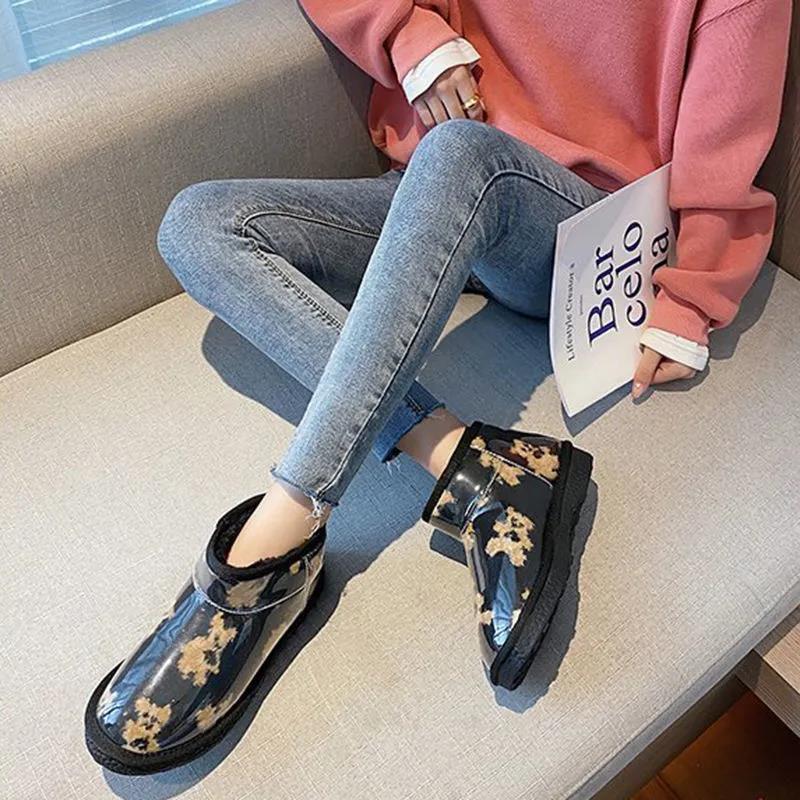 Snow Boots Women's Autumn and Winter All-match Plus Velvet Warm Flat-bottomed Warm Cotton Shoes A Pedal Cotton Boots