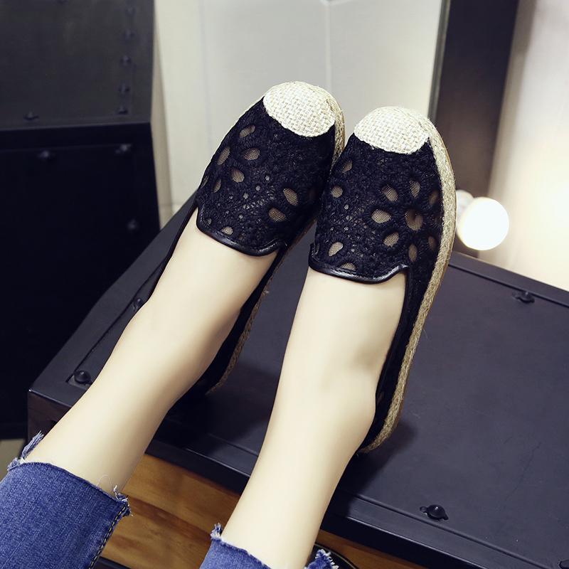 Lace Mesh Flat Shoes Women's Simple Casual Breathable One-step Lazy Shoes Women's Casual Flat Knitted Cloth Shoes