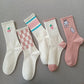 Five Pairs of Women's Cotton Korean Fashion Socks White Cartoon Pattern Stockings
