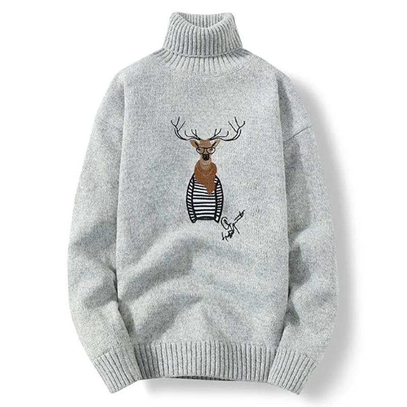 Men Sweater Plus Velvet Padded High-necked Handsome Trendy Youth Autumn and Winter Warm Sweater