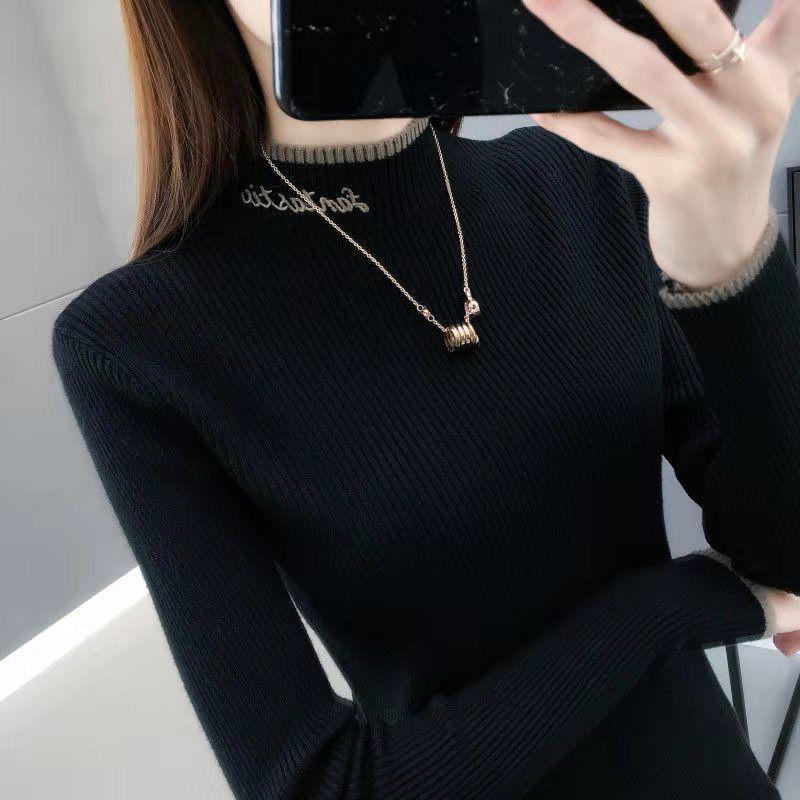 Autumn and Winter Korean Warm Knit Sweater Slim Long-sleeved Solid Color Blouse Round Neck Non-ball Sweater