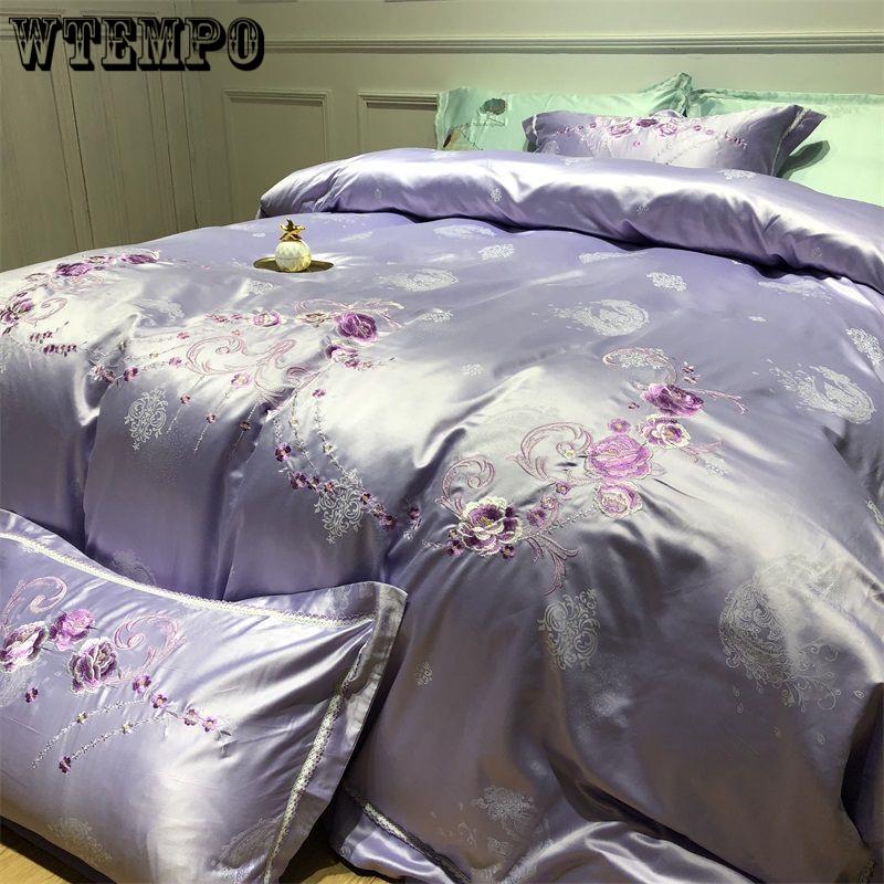 Luxury Satin Egyptian Cotton Bedding Set Solid Color Striped Duvet Cover Flat Sheet King