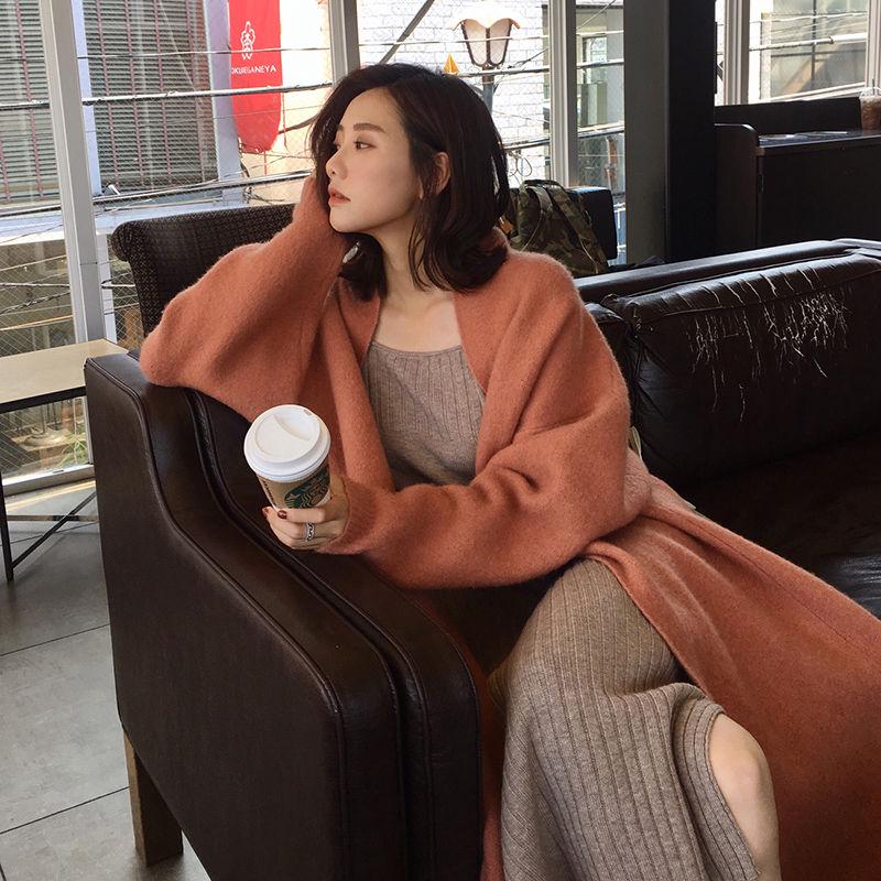 Autumn and winter new loose lapel sweater jacket female long section knit net red warm jacket