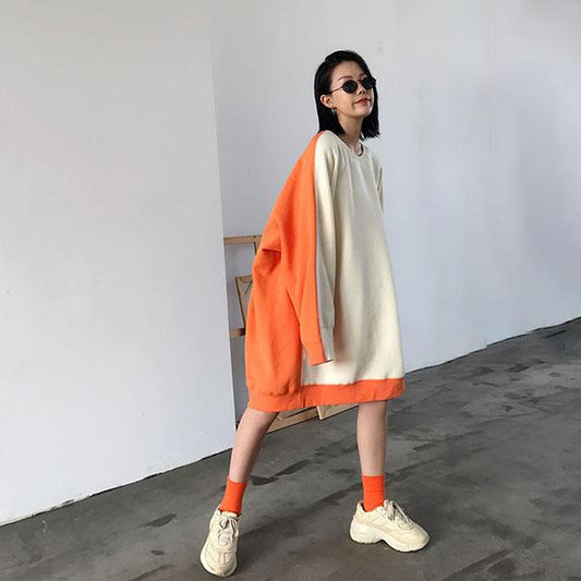 Autumn and Winter Lazy Wind Loose Mid-length Coat Long Sleeve Round Neck Thick Sweater Women