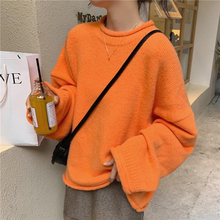 Winter solid color curly half turtleneck pullover long sleeve sweater women trend