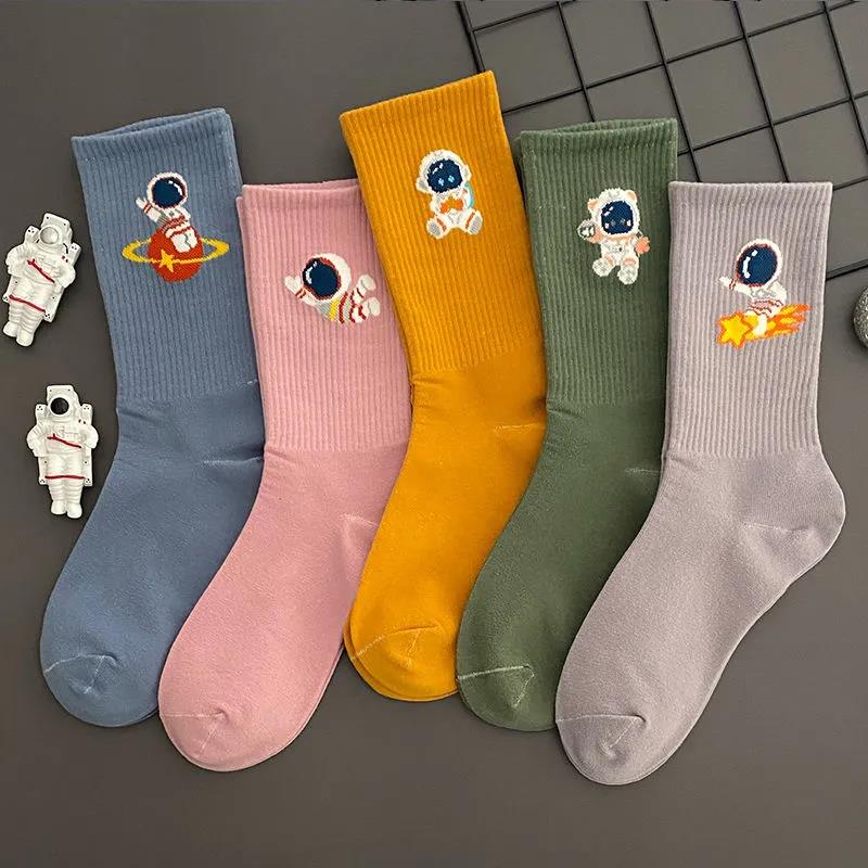 Women's Tube Socks Five Pairs of Astronaut Socks Korean Style College Style Cartoon Stockings