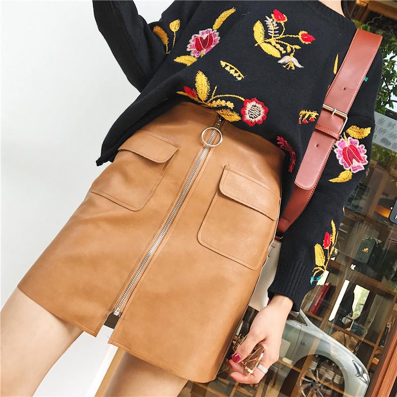 2020 Early Spring Women's New Wholesale High Waist Pocket Zipper PU Leather Skirt High Quality