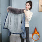 Big Fur Collar Short Padded Jacket Women Plus Velvet Thick Denim Jacket Loose Warm and Comfortable Cotton Coat
