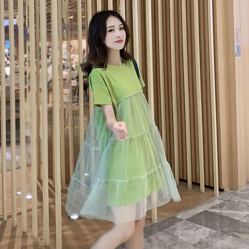 M-XXXL Girly Veil Women's Summer Dress Short Sleeve Round Neck Printing Knee-length Daily Wear Office Dating Party