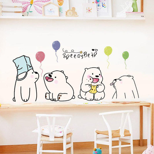 Cartoon Cute Lazy Polar Bear Wall Stickers For Kids Room Living Room Home Decoration Background Chil