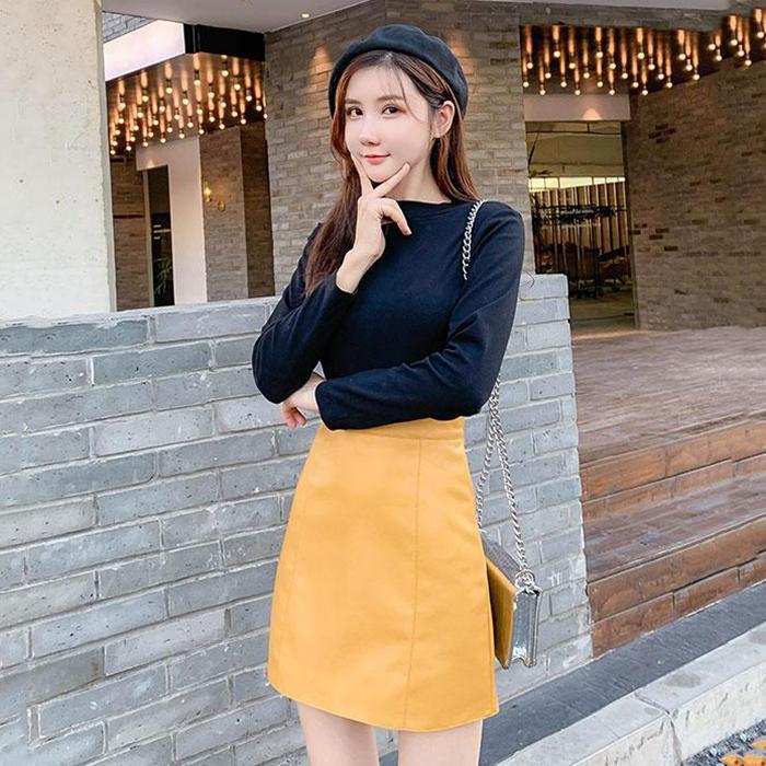 Sexy Leather Skirt Glossy PU Leather Women's Short Solid Zipper Mini Skirt Mid Waist A-line Skirts
