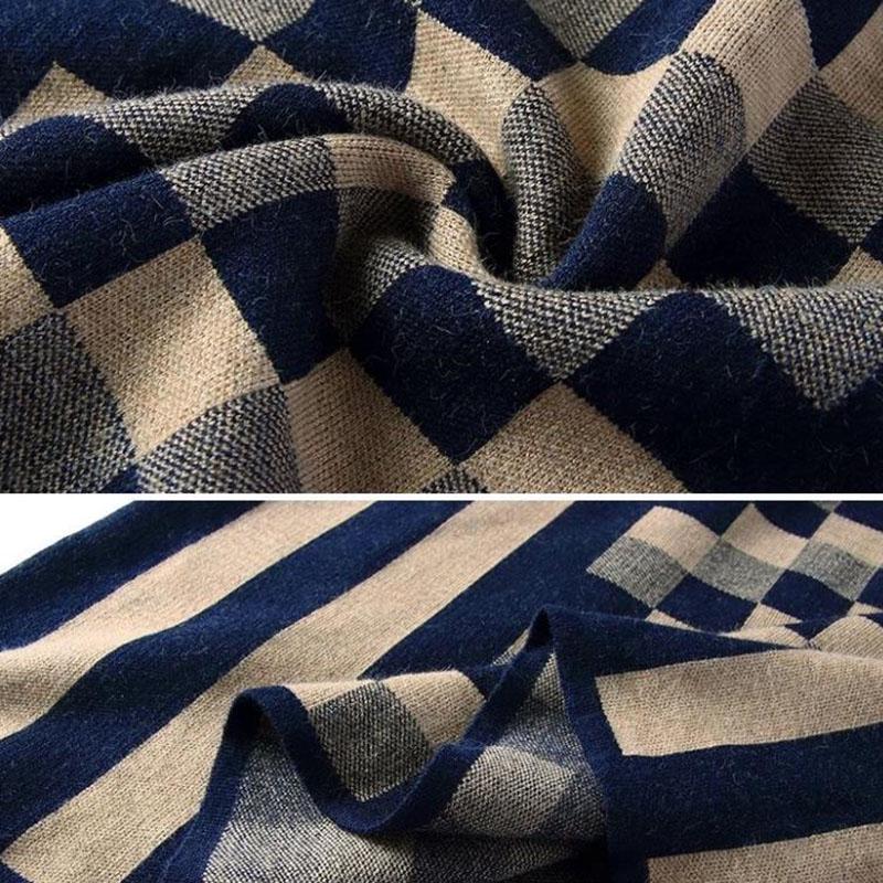 Autumn Winter Plaid Knitted Dress Women's Long  Bottoming Sweater Dress Slim High Neck Pullover Sweater with Sashes