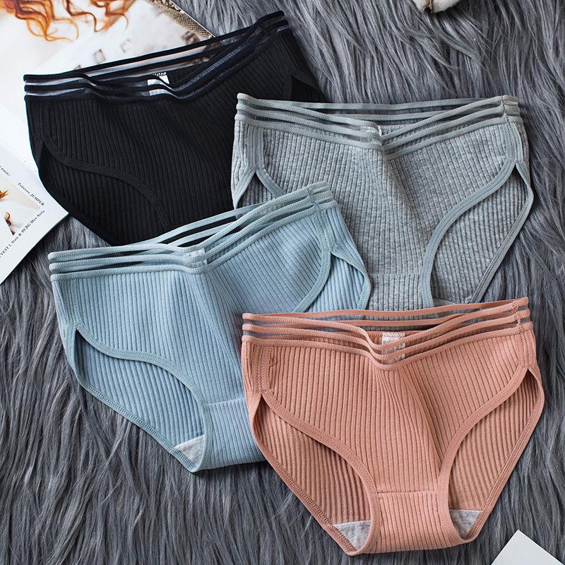 4-pack Women's Pure Cotton Girl Student Underwear Antibacterial Sexy and Charming Lace Mid-waist Plus Size Panties Korean Style Cute Panties