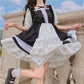 Girl Cosplay Dress Lolita Style Puff Sleeve Bandage Sweet Sailor Collar Lace Dress Kawaii Ruffles Dress