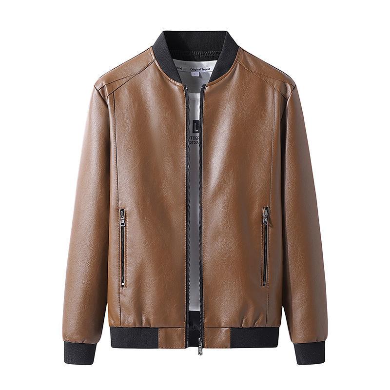 Men's Leather Jacket Autumn and Winter Short Slim Baseball Collar Jacket Thickened Jacket Men's Handsome Motorcycle Leather Jacket