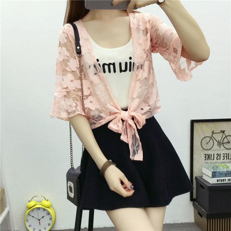 Summer Beach Sun Protection 1 PCS Lace Cardigan Women Short Thin Shawl White Flower Pattern 5colors Solid Color